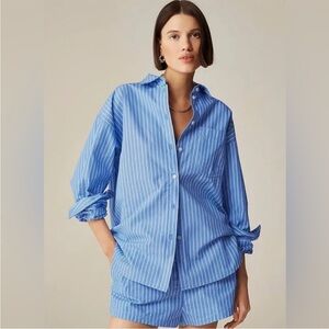 NWT J. Crew Blue Étienne oversized shirt in striped cotton poplin